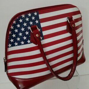 Vintage American Flag Small Shiny Satchel Bag Double Handle Bag